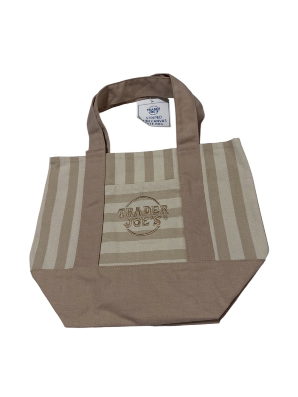 Trader Joe’s Tan/Beige Striped Canvas Mini Tote Bag Limited Summer 2026 NWT!